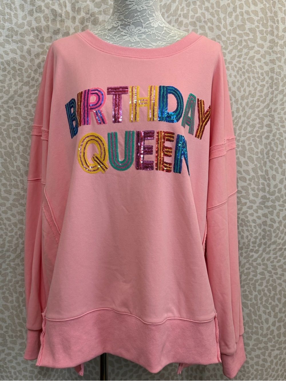 Peach Love California Pink "Birthday Queen" Sequin Sweatshirt